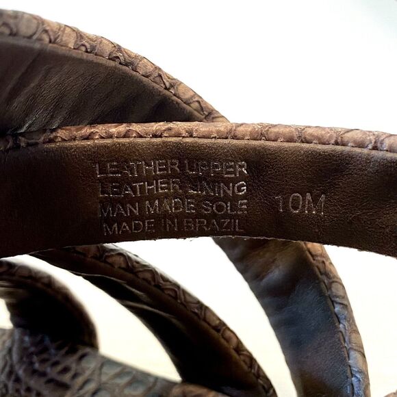 Tory Burch Taupe Python Embossed Leather Cork Wedge Strappy Sandals Size 10 M - Picture 11 of 11